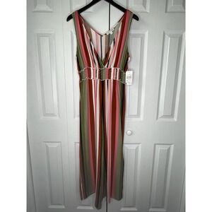 Society + Stitch Womens Stripped Jumpsuit Wide leg Pants L NWT